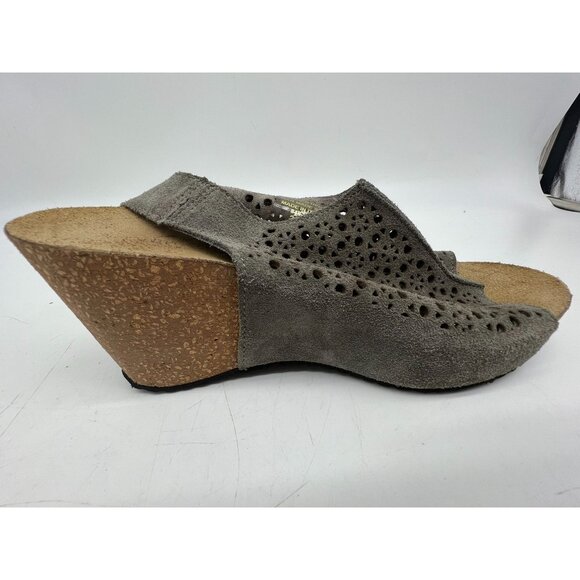A. Giannetti Womens Slingback Wedge Sandals Size 8.5 Gray Suede Cutouts Peep Toe - Picture 7 of 12